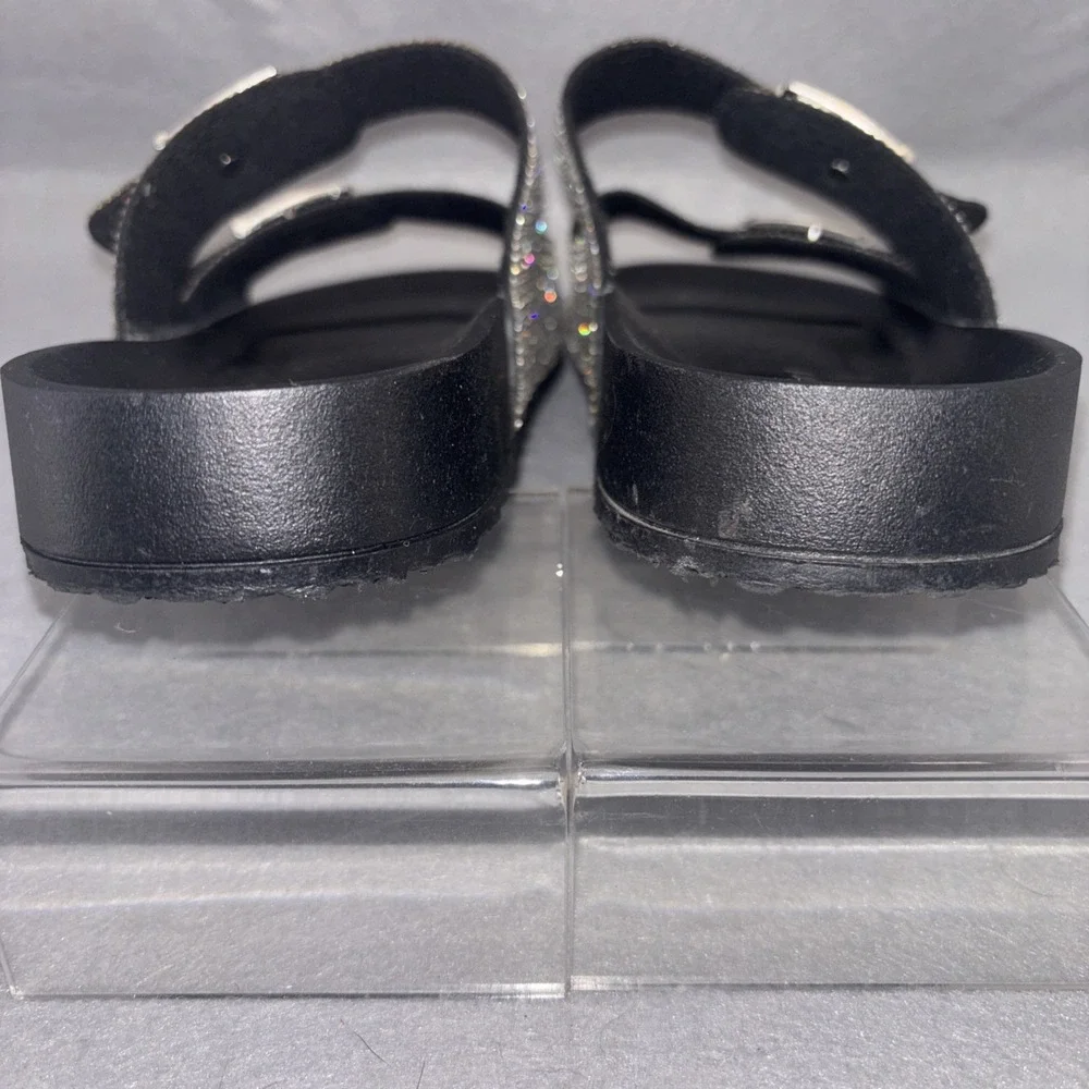 Madden Girl Women's Teddy-R Rhinestone and Black Footbed Sandals, Size 9 NWOB